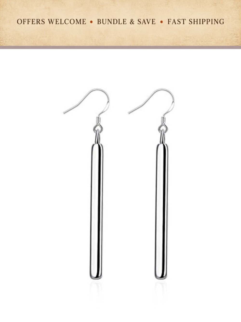 Silver Plated Vertical Striped Stick Drop Dangle Earrings